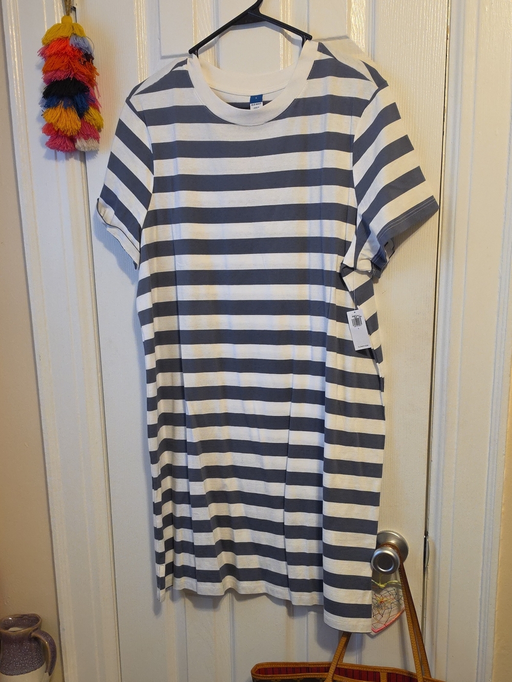 NWT OLD NAVY Blue / Gray and White Striped T-Shirt Dress
